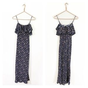 J. Crew 2‎ Ruffle Silk Slip Dress in Midnight Paisley Navy Ruffle Flounce Neck